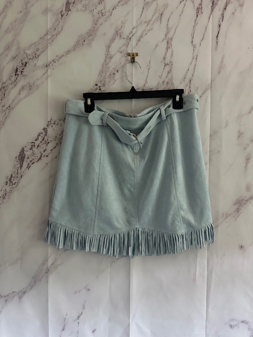 KITTENISH BABY BLUE FAUZ SUEDE FRINGE SKIRT WOMENS XXL-EXCELLENT CONDITION